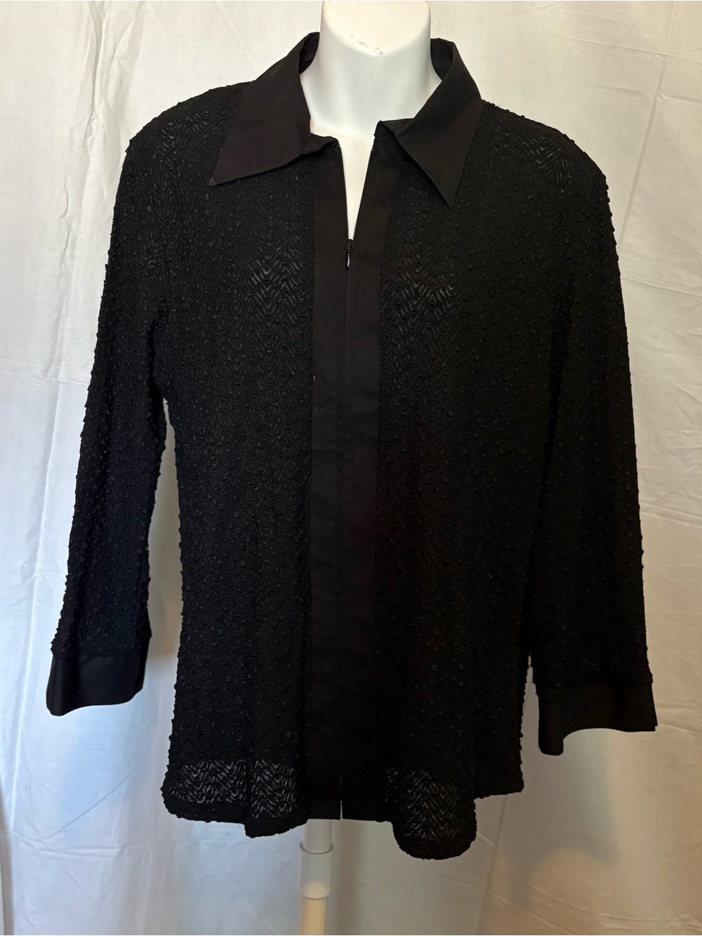 Impressions Black Textured Zip-Front Shirt
